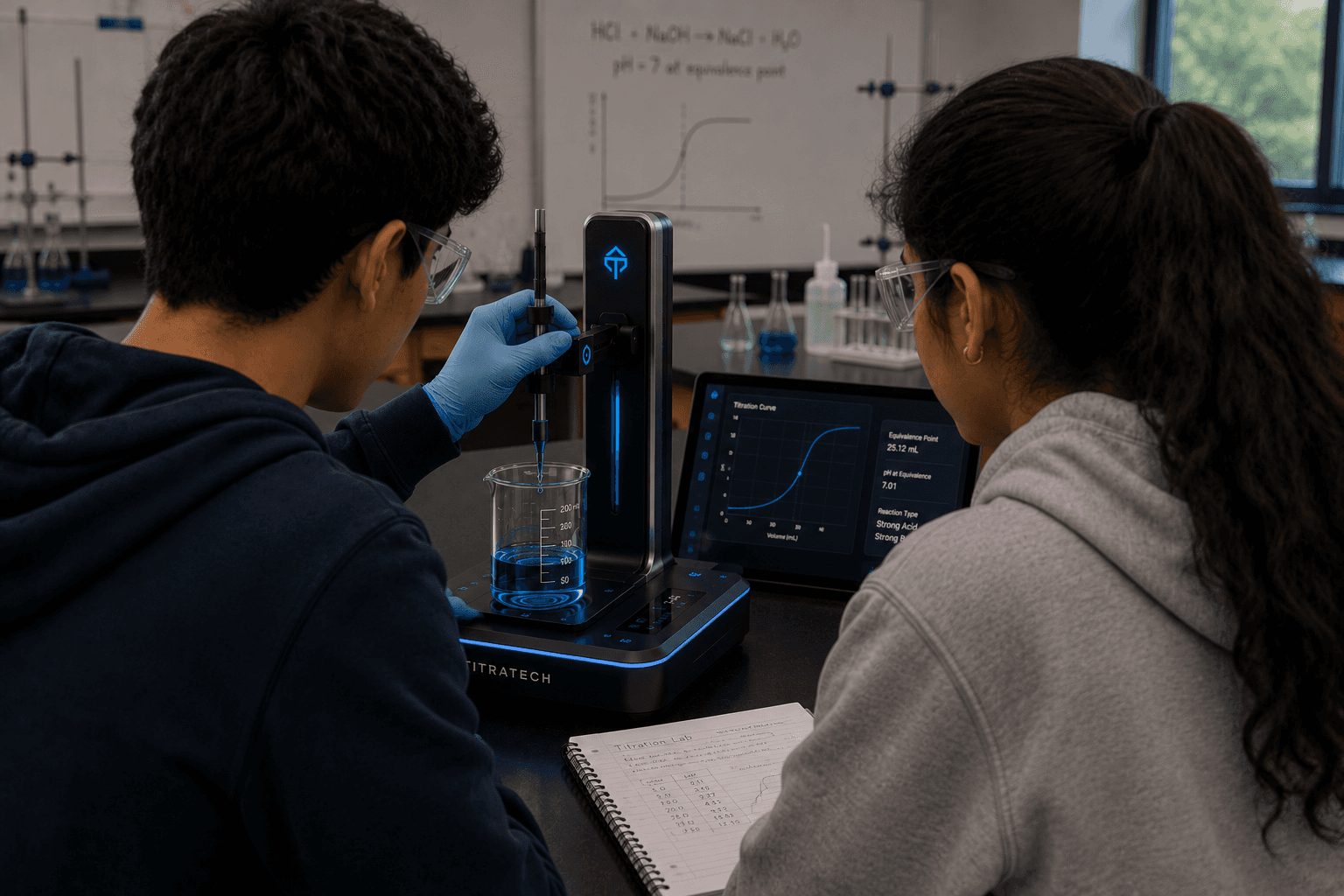 Students using TitraTech in a chemistry classroom